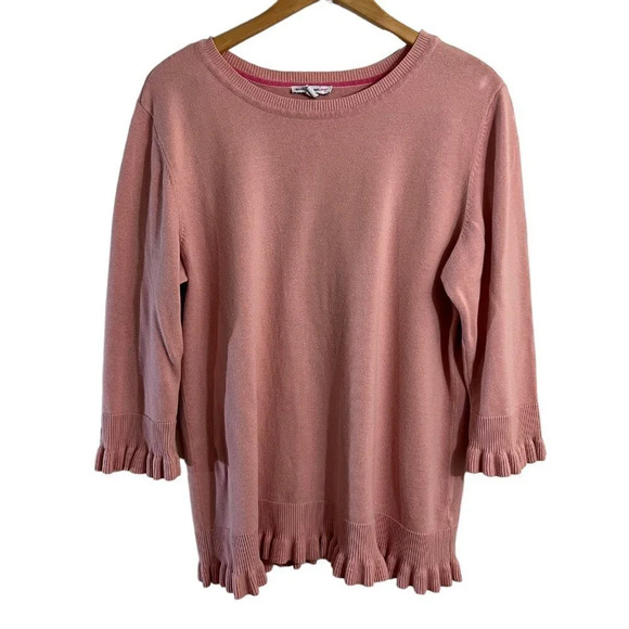 Isaac Mizrahi Pink Sweater XL Ruffled Hem 3/4 Sleeves Knit Top Office Workwear - Picture 1 of 8